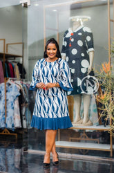 Elegant blue and white shift dress